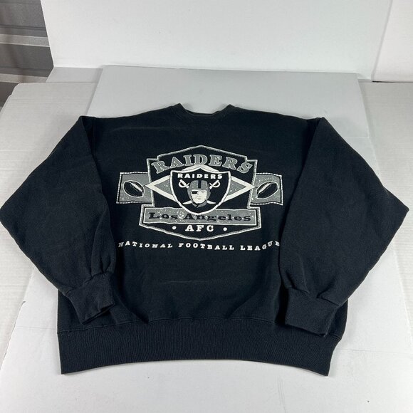 VTG 90s NFL Los Angeles Raiders AFC Sweatshirt Extra Large Black Faded Crewneck - Picture 1 of 15